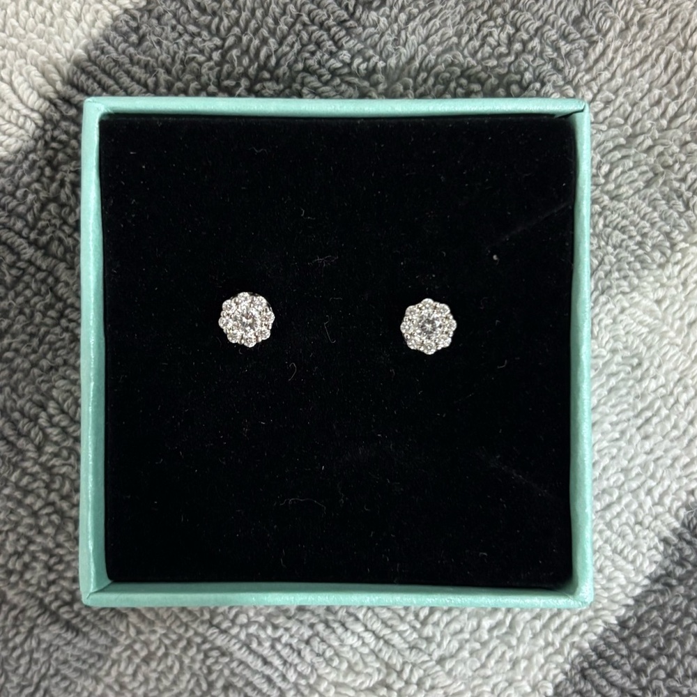 2.80 Carat, 7 Diamond Floral Cluster Flower Stud Earrings in 14 Karat White Gold